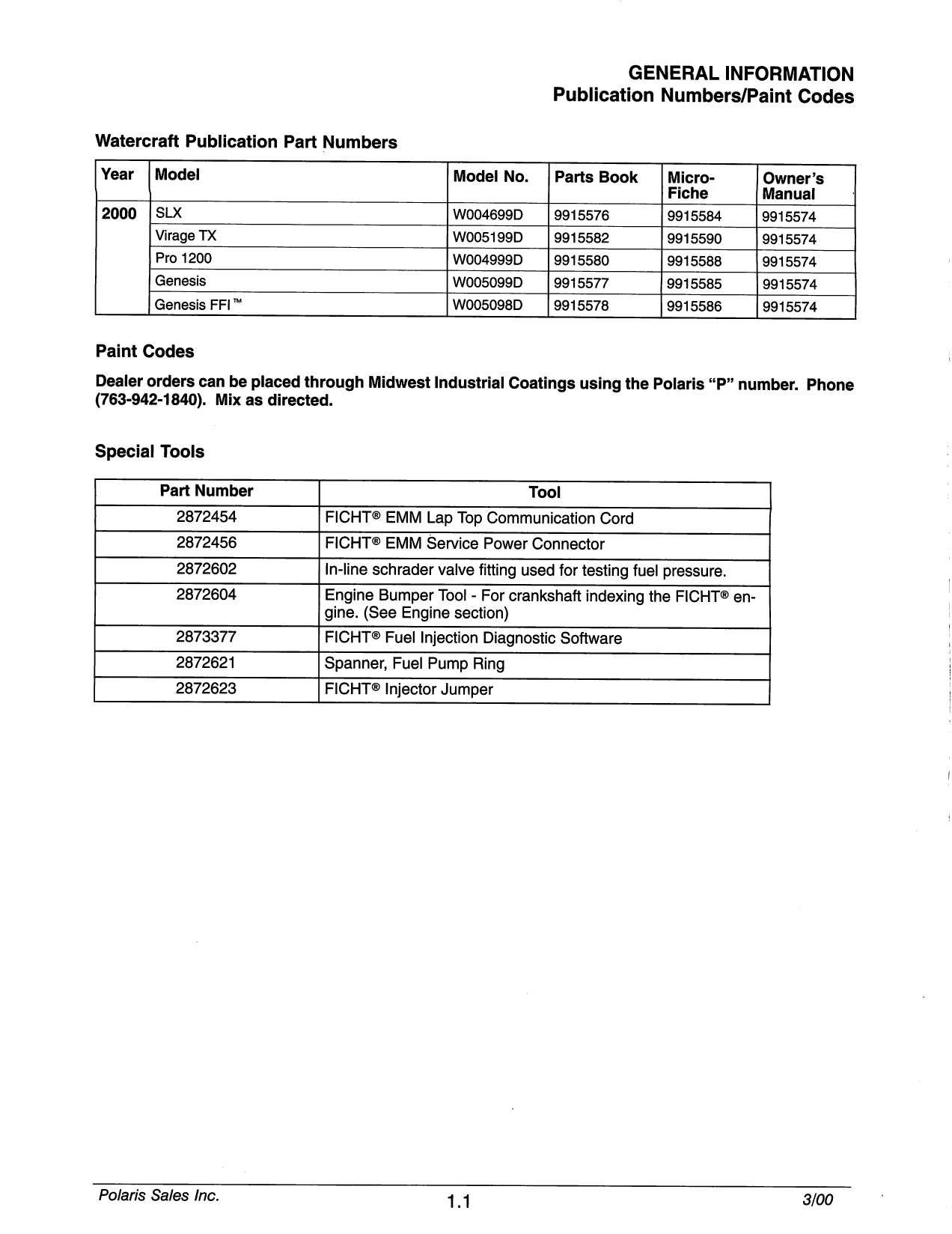 2000 Polaris Virage TX SLX Pro 1200 Genesis FFI service manual Preview image 5