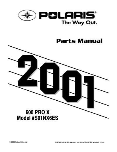 2001 Polaris 600 Pro X Snowmobile Parts Manual (P/N 9916885)