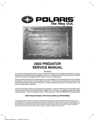 2003 Polaris Predator ATV Service Manual – Comprehensive Guide for Maintenance and Repair Preview image 2
