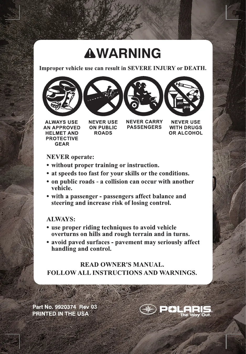 Polaris Sportsman 700, Sportsman 800, Sportsman 800 X2 EFI owner´s + service manual Preview image 2