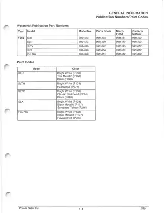 1999 Polaris SLH, SLTH, SLX, SLTX, and Pro 785 Personal Watercraft Service Manual Preview image 5