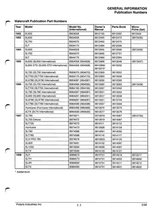 1992-1998 Polaris SL650, SL750, SLT750, SLX780, SL700, SLT700, SL780, SL900, SLX780, SLT780, Hurricane, SLTX, SL700 Deluxe, Hurricane, Sl780, SLX PRO 785, SL1050, SLH, SLTH, SLXH service manual Preview image 4