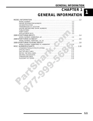 2009-2010 Polaris Sportsman 800 EFI service manual Preview image 1