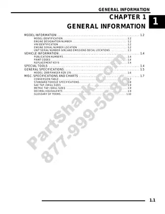 2009 Polaris Ranger RZR 170 Service Manual and Repair Guide