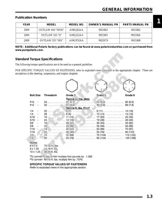 2009 Polaris Outlaw 450/525 Service Guide and Maintenance Manual Preview image 3