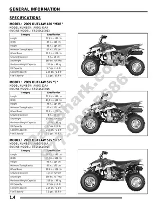 2009 Polaris Outlaw 450/525 Service Guide and Maintenance Manual Preview image 4