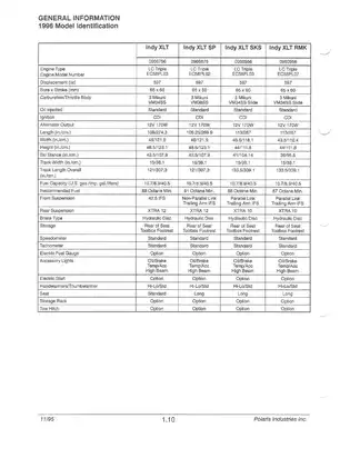 1996-1998 Polaris Indy Snowmobiles Service Manual | Owner's Guide & Parts List Preview image 2
