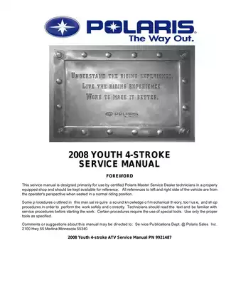 2008 Polaris Predator 50, Outlaw, Sportsman 90 Youth ATV service manual Preview image 1