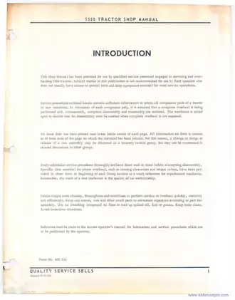 Oliver Cockshutt 1550 Tractor Shop Manual - Comprehensive Service Guide Preview image 2