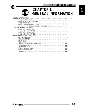 Polaris Phoenix & Sawtooth 200 Complete Service Manual
