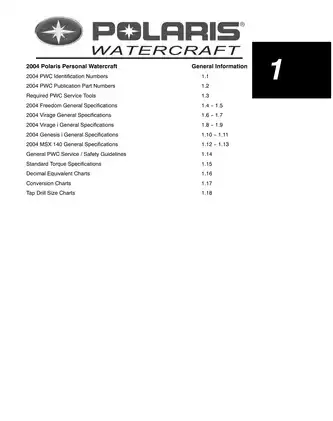 2004 Polaris Freedom 700, Virage 700, Virage i 777,  Genesis i 1200,  MSX 140 1200 PWC repair manual Preview image 3