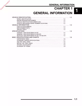 2009 Polaris Sportsman XP 550 Service Manual & Repair Guide Preview image 2
