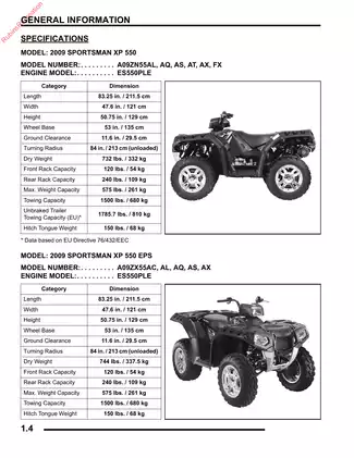 2009 Polaris Sportsman XP 550, XP 550 EPS manual Preview image 5