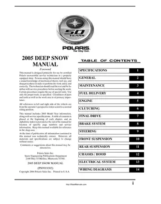 Polaris 2005 Deep Snow Manual (PN9919302) - Comprehensive Service Guide Preview image 3