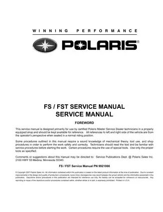 2006-2008 Polaris FS Classic, FST Classic, FS Touring, FST Touring, FST Switchback, FST IQ, FST IQ LX, FS IQ Touring, FST IQ Touring, FST IQ Cruiser, FST IQ Switchback, IQ TURB manual Preview image 1