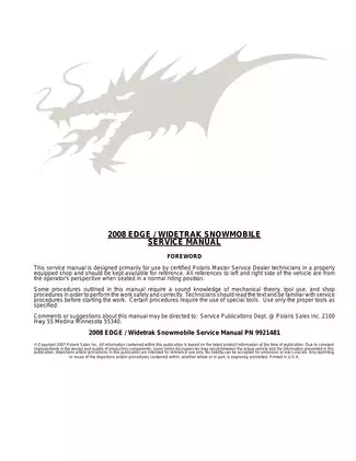 2008 Polaris Edge/Widetrak Snowmobile Service Manual - Comprehensive Guide for Technicians