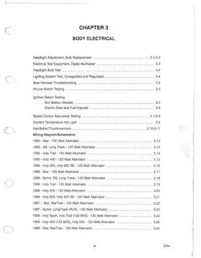 1985–1995 Polaris  Star, SS, Indy Trail, 400, 600, 650, 500 SP, Classic, RXL, Sport GT, SuperTrak, Wide Trak, XLT, Storm, XCR models Factory Service Manual (P/N 9912121)