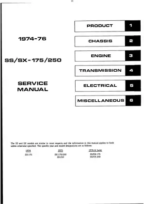 1974-1976 Harley-Davidson SS 175, SS 250, SX 175, SX 250  service manual Preview image 2
