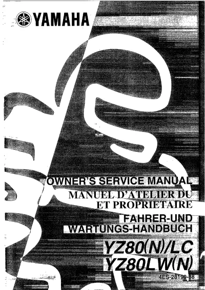 Preview: Yamaha YZ80(N)/LC and YZ80LW(N) 2001 OEM Service Manual (P/N 4ES-28199-88)