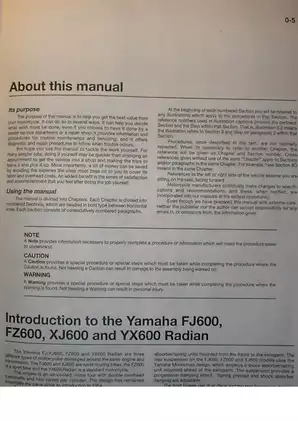 1984-1992 Yamaha FJ 600, FZ 600, XJ 600, YX 600 Radian service manual Preview image 3