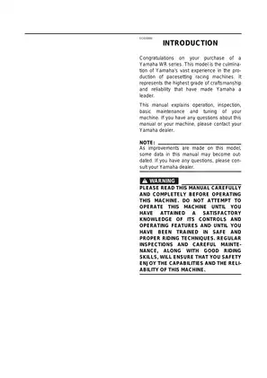 Yamaha WR400F Owner's Manual and Service Guide - Essential Maintenance and Operation Guide for 1996-2002 Models Preview image 2