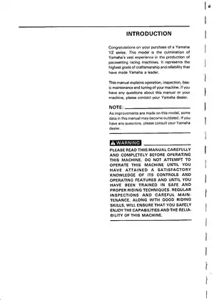 Yamaha YZ Series Owner’s Service Manual - Comprehensive Guide Preview image 2
