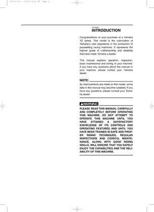 Yamaha YZ250 Service Manual: Maintenance and Repairs Guide Preview image 2