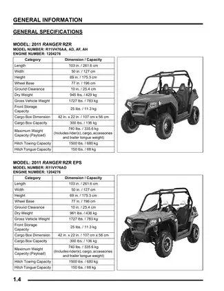 2011 Polaris Ranger RZR 800 EFI Owner's Manual & Service Guide Preview image 4