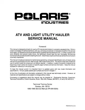 1990-1993 Polaris Trail Boss 350 L 2x4, 4x4 / ATV service manual Preview image 2