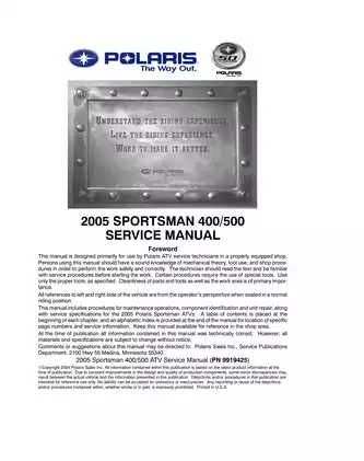 2005 Polaris Sportsman 400, Sportsman 500 ATV service manual Preview image 1
