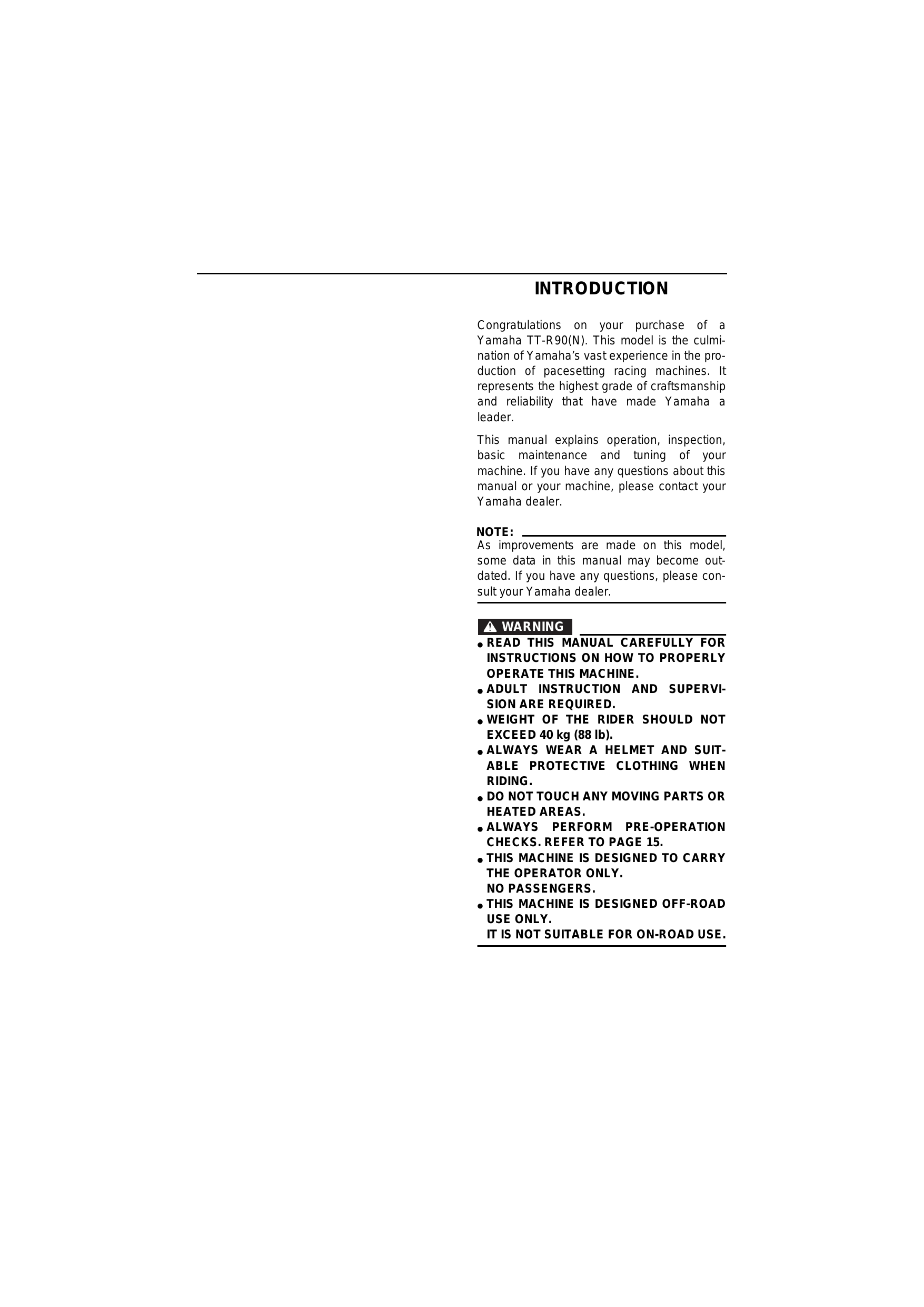 2001 Yamaha TT-R90 owner´s service manual Preview image 2