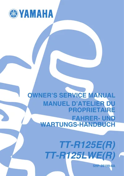 Preview: 2003–2010 Yamaha TT-R125E TT-R125LWE Service & Repair Manual (P/N 5HP-28199-8A)