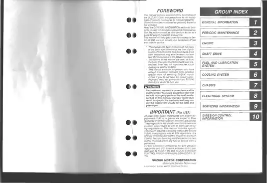 Suzuki VL800 Motorcycle Service Manual (2001 Model) Preview image 1