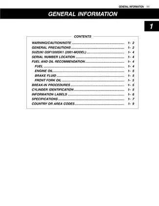 Suzuki GSF1200S Comprehensive Service Manual (2001 Models) Preview image 5
