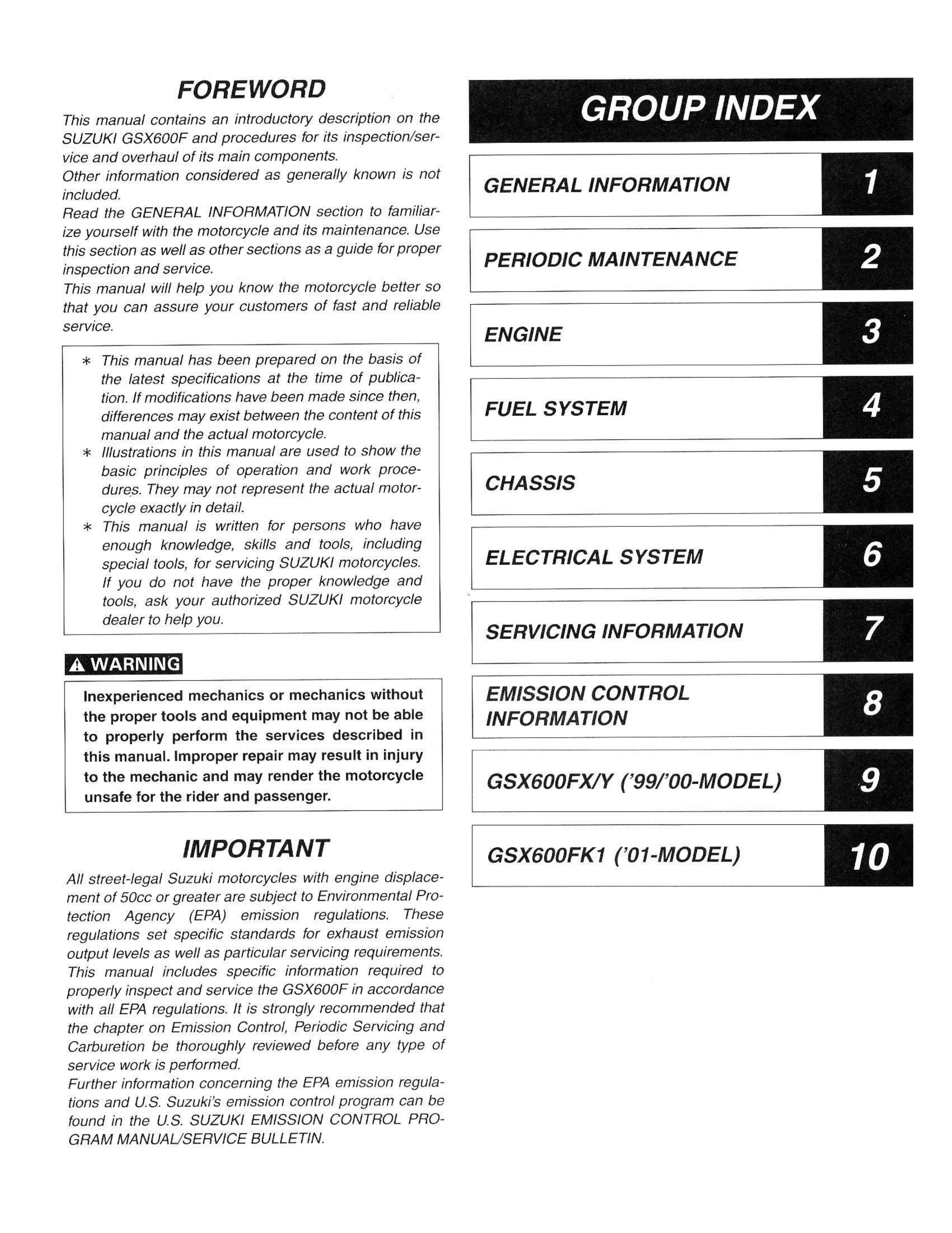 1998-2001 Suzuki GSX600F Katana service manual Preview image 2