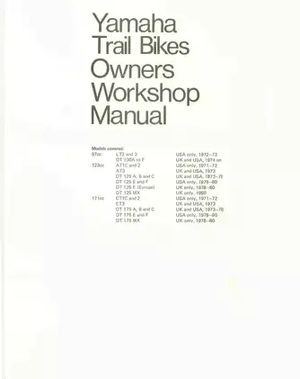 1971-1985 Yamaha 100cc- 75cc trial bike owners workshop manual