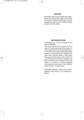Yamaha PW50(P) Owner's Service Manual Guide manual page 2 preview Yamaha Yamaha PW50(P) Owner's Service Manual Guide manual preview page 2 - thumbnail