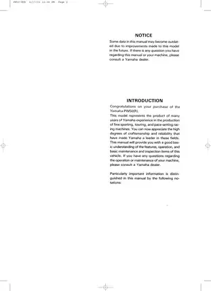 Yamaha PW50 Owner's Manual - Comprehensive Guide for Beginners Preview image 2