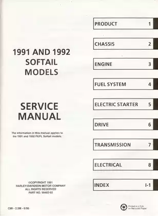 1991-1992 Harley-Davidson Softail Service Manual Preview image 3