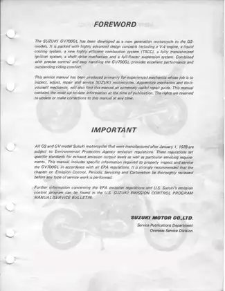 SUZUKI GV700GL Service Manual (1984) - Comprehensive Repair Guide for Mechanics Preview image 2