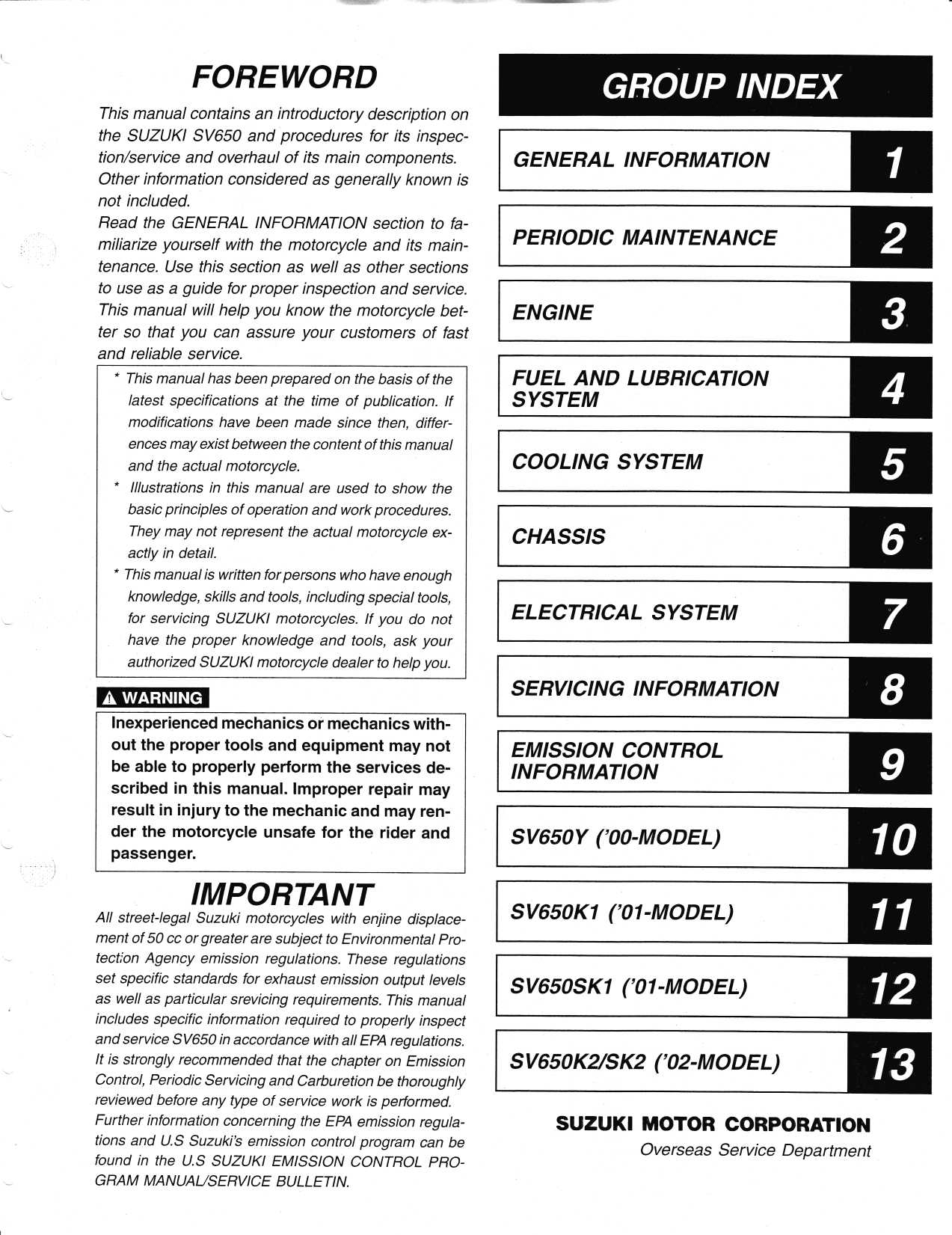 1999-2002 Suzuki SV650/S repair manual Preview image 2