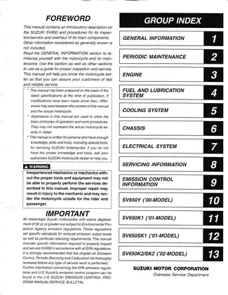 Comprehensive Suzuki SV650 Service Manual (1999-2018) Preview image 2