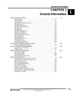 2010-2012 Polaris 600, 800 Rush, Switchback, Assault, Pro, RMK manual Preview image 1
