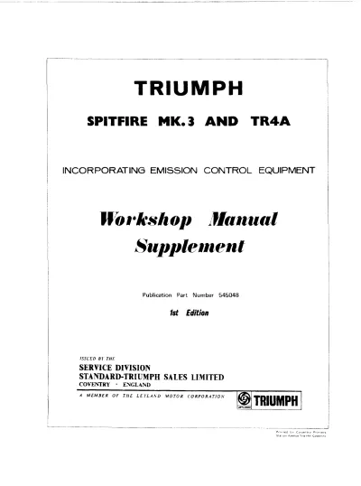 Preview: 1966–1973 Triumph GT6 Workshop Manual Supplement (P/N 545048)