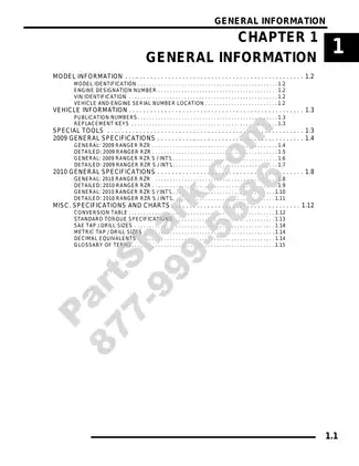 2009-2010 Polaris Ranger RZR, RZR, S/INTL UTV service manual Preview image 1