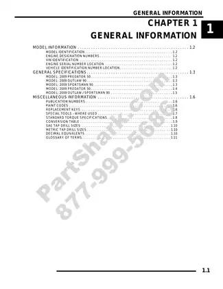 2009 Polaris Predator 50, Outlaw 90, Sportsman 90 manual Preview image 1