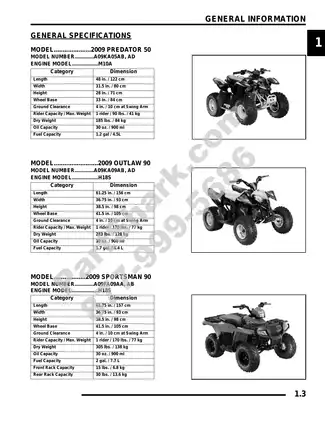 2009 Polaris Predator 50, Outlaw 90, Sportsman 90 manual Preview image 3