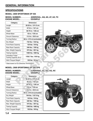 2009 Polaris Sportsman XP 550 manual Preview image 4