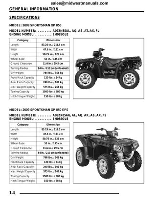 2009 Polaris Sportsman 850 EFi/HD/EPS Series Manual - Comprehensive Service Guide Preview image 5
