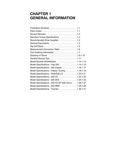 Polaris Indy 500 Liquid-Cooled 2000 Snowmobile Shop Manual (P/N 9915981) – preview page 1